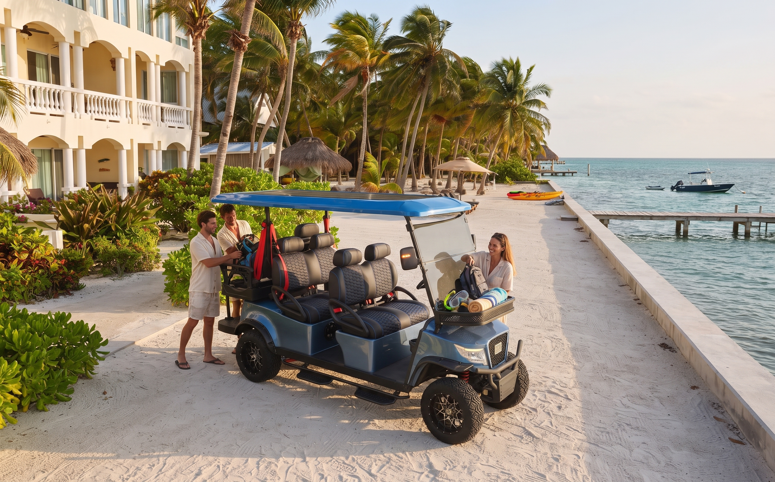 Golf cart rental near Pelican Reef Villas Resort San Pedro Belize
